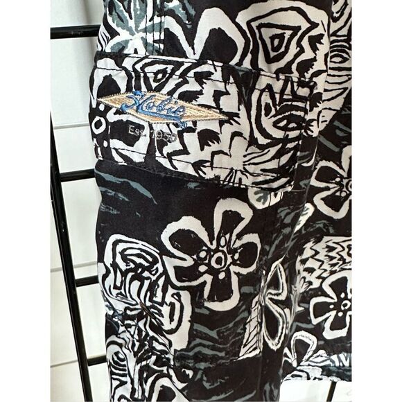 Hobie‎ Vintage Hawaiian Flower Swim Trunks Mens L Black Cargo Pocket - Picture 2 of 10